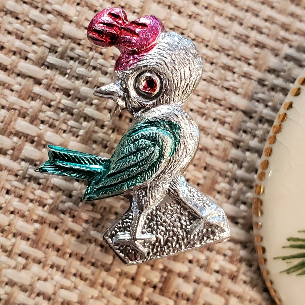 5 vintage Christmas brooches (angels, Rudolph, bird and pine branch)